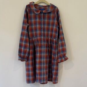 Maison Me - Girls Plaid Button-Front Long Sleeve Dress in Red & Blue
